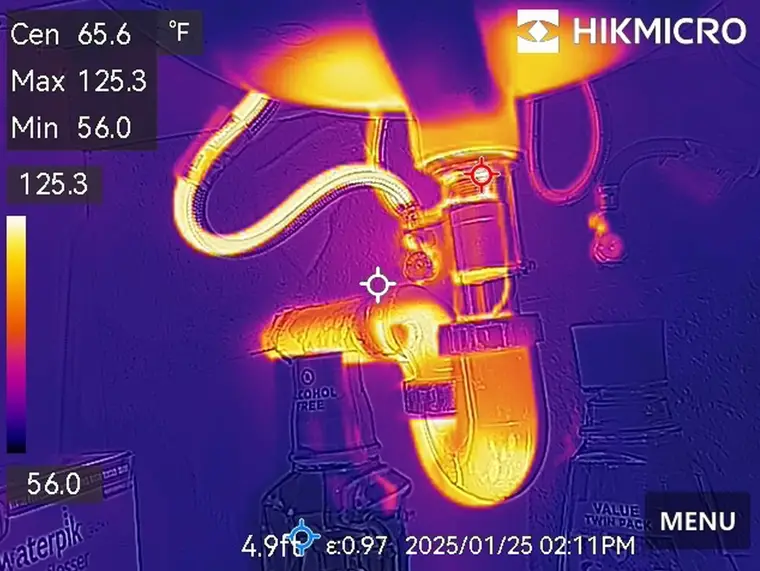 Thermal image of plumbing under a sink